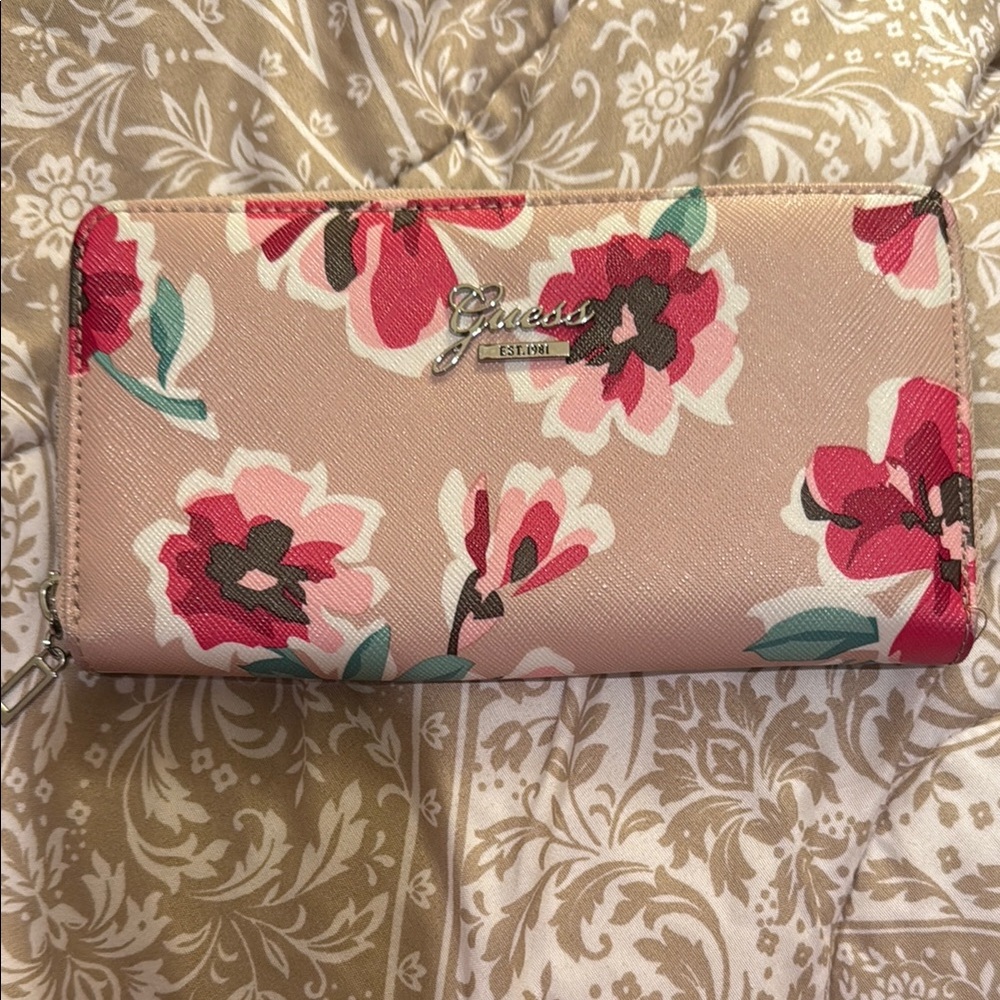 Guess Floral Women's Wallet - Pink and Red